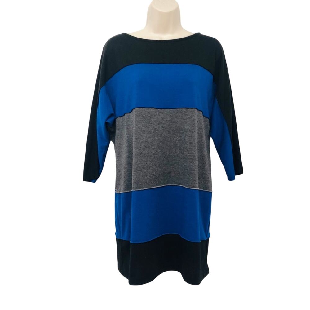 Coco Bianco Color Block Scoop Neck Tunic Dolman Sleeve Blue Gray Black - Picture 16 of 16